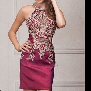 Amelia Couture Elegant Burgundy Embellished Dress Nwt Size 10